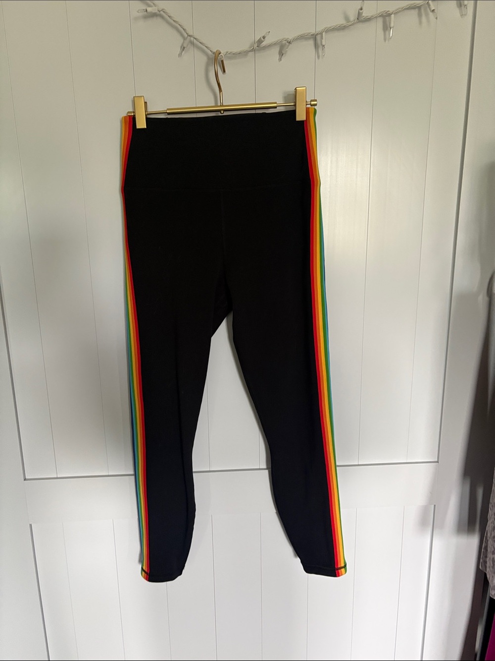 Spiritual Gangster Black Leggings with Rainbow Side Stripes